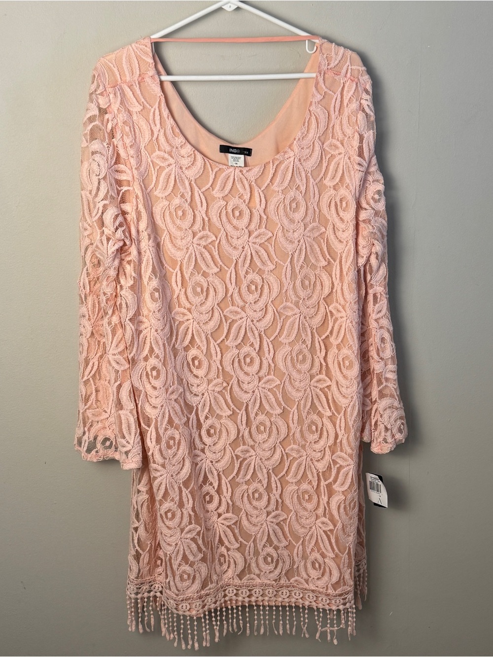 INGO USA Women’s Blush Pink Lace Tunic Dress – Size 1X – New With Tags